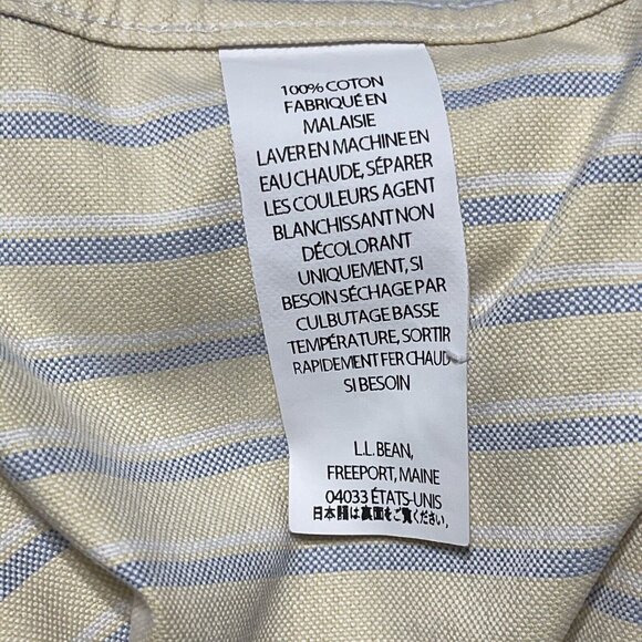 L.L. Bean Mens Wrinkle Resistant Yellow Striped Button-Down Shirt 17 1/2-37 - Picture 7 of 9